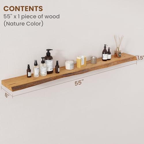 FLYJOE Floating Shelves for Wall Decor, Rustic Solid Elm Wood Live Edge - Image 2