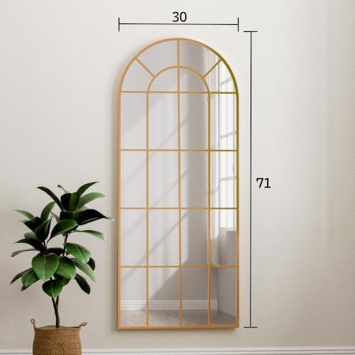 HARRITPURE Arched Full Length Mirror 71"x30" Gold Windowpane Floor Mirror - Image 7