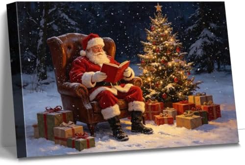 AVANT GARDE CANVAS Christmas Canvas Wall Art, Santa Claus Reading Book Poster by AVANTCARDECANVAS