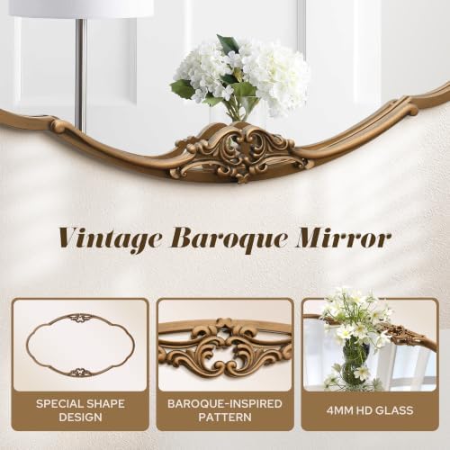 Besdomus Vintage Gold Wall Mirror: 33"x19.5" Medium Antique Oval Mirror - Image 3