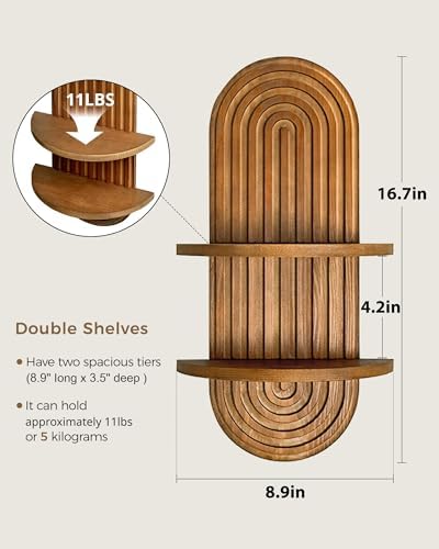 Bamworld Boho Wall Decor Plant Wall Shelf Wood Plant Holder 2 Tier - Image 2