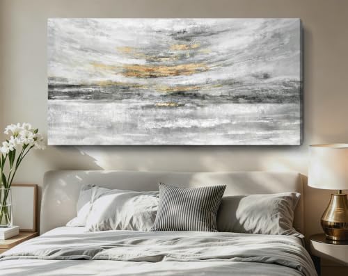 Nicetop 58x29" Large Black and White Abstract Coastal Wall Art - Image 2