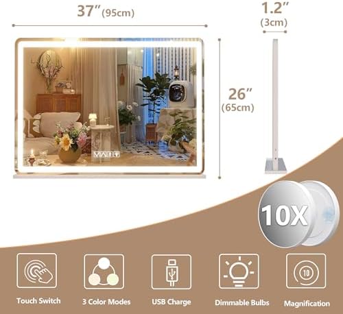 Hasipu Vanity Mirror with Lights and Bluetooth Speaker, 37.4" x 25.6" LED - Image 3
