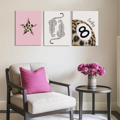 Hwetui Trendy Leopard Canvas Wall Art Set of 3 Funky Lucky 8 Ball Posters - Image 4