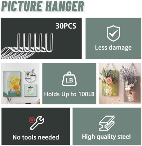 FURHUA 30pcs Super Hook Picture Hangers, Drywall Hooks - Image 3