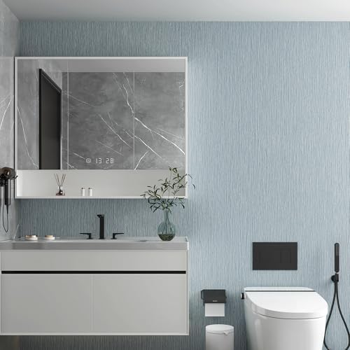 Grasscloth Textured Peel and Stick Wallpaper, Pale Blue - Image 6