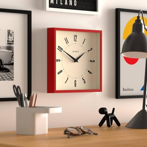 JONES CLOCKS® Box wall Clock | Retro Square Clock | 10" | Red | Easy to Read - Image 5