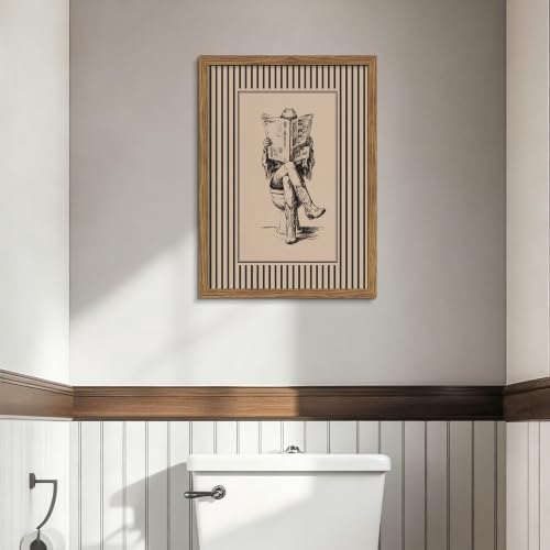 Vintage Western Wall Art, Cowgirl Sitting on Toilet Reading Newspaper Print - Image 6