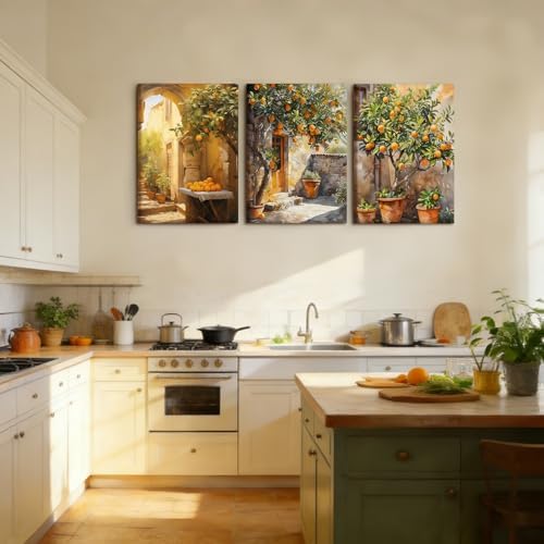 RZIGERNO 3 Pcs Orange Tree Canvas Wall Art Mediterranean Courtyard Lemon - Image 5
