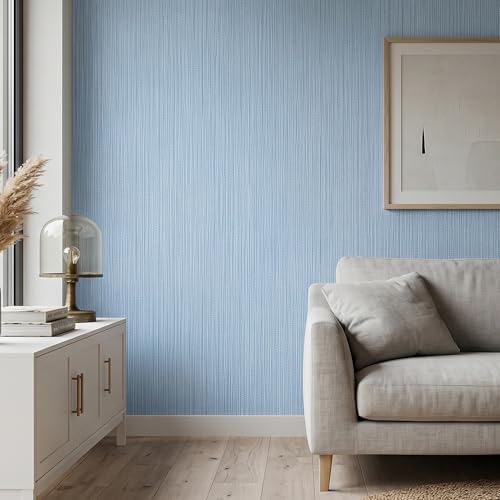 FUKU MON Matte Light Blue Peel and Stick Wallpaper Smooth Flat Printed V-Shaped - Image 2