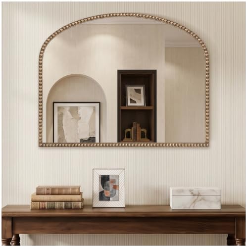 36"X28" Vintage Gold Beaded Mirror by Wemily