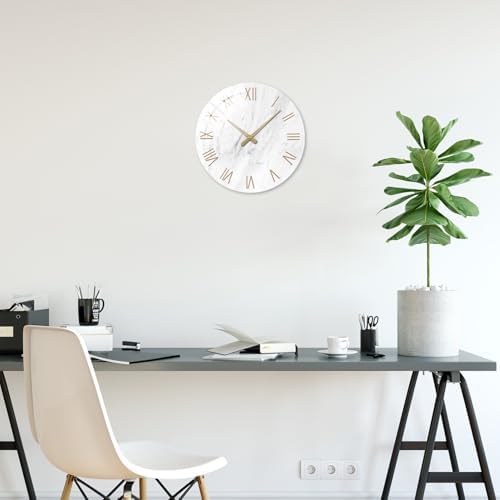 Round Marble Battery Wall Clock Modern 14 Inch - Image 4