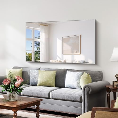 YIROMAN Bathroom Mirror 60"x36", Large Brushed Silver Bathroom Mirror - Image 2