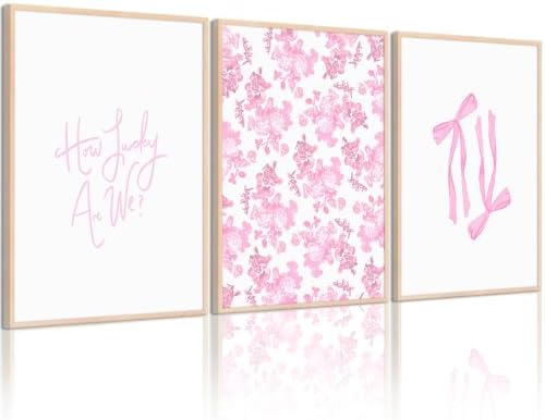 Pink Bow Floral Wall Art Preppy Canvas Room Decor How Lucky Are We Wall Art by Baccone