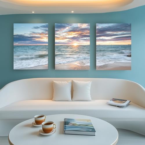 Yxbhhym Living Room Wall Art Coastal Artwork Picture Beach Sunset Canvas Prints - Image 4