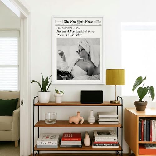 Funky Girl Preppy Aesthetic Posters Black And White Newspaper Wall Art 24x36in - Image 4