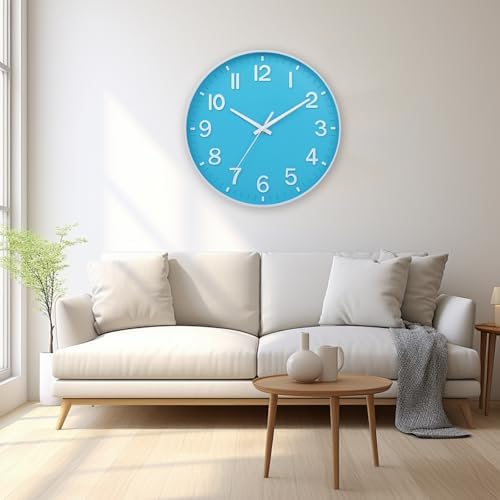 HZDHCLH 12 Inch Wall Clock Battery Operated Silent Non Ticking Blue Modern - Image 4