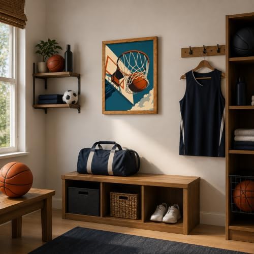 Framed Retro Basketball Wall Art Vintage Sports Teen Boys Bedroom Print - Image 2