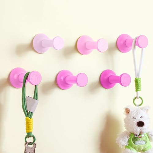 6 Pack Cute Wall Coat Hooks Gradient Pink Wooden Adhesive Coat Hanger Pushpin by Otoolling