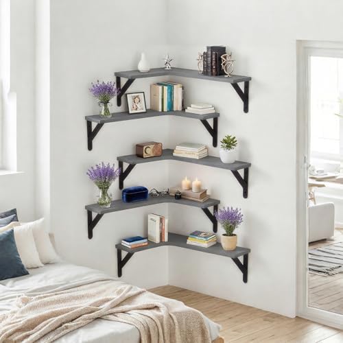 Corner Floating Shelves Set of 5, Rustic Wood Shelves - Image 2