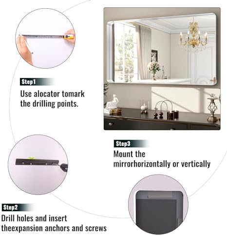 Easly 48 x 30 Inch Silver Bathroom Mirror, Rectangular Wall Mounted - Image 4