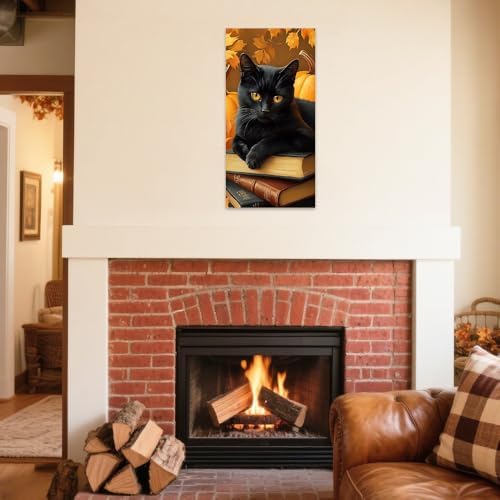 SWQYLB Autumn Pictures Wall Art Black Cat Fall Decor Halloween Animal Canvas - Image 2