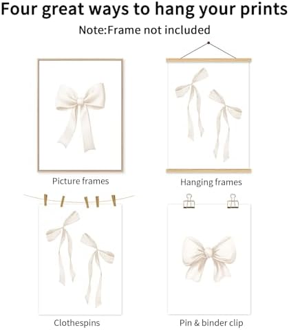 Preppy Bow Wall Art Decor Set of 3 Beige Coquette Wall Art Aesthetic Canvas - Image 7