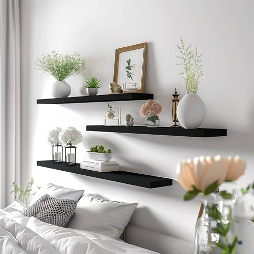 YYWUOJJ Wood Floating Shelves for Wall Decor, Rustic Wall Shelves for Bedroom - Image 4