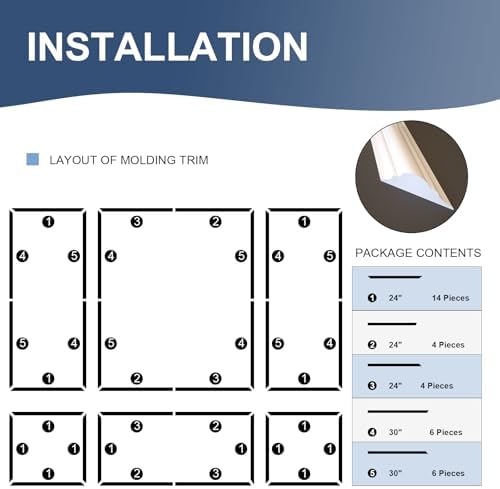 NeatiEase Peel and Stick Wall Molding Kit 6-Frame Pre-Made, Ready-to-Assemble - Image 3