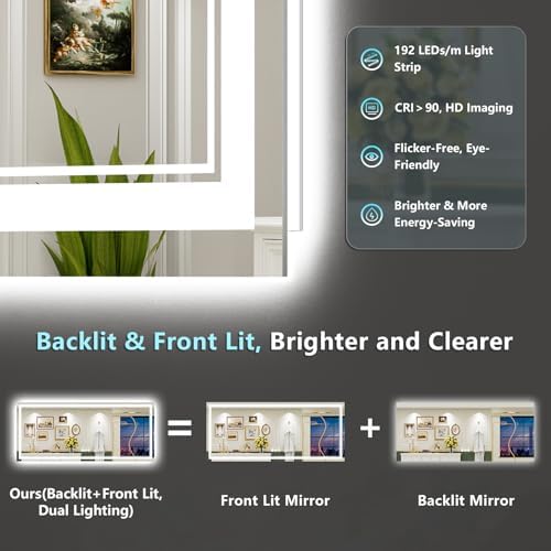 88x38 LED Bathroom Mirror, Backlit & Front Lit Lighted Mirror - Image 3