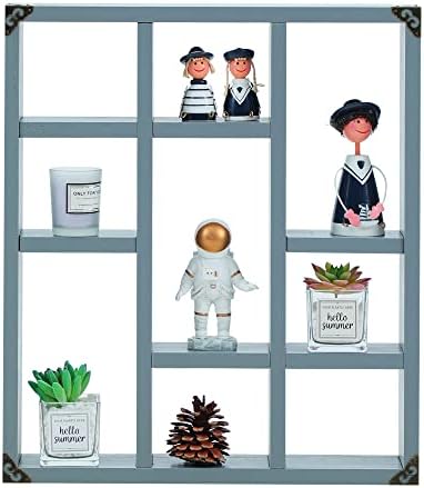 17.7x15.7-Inch Shadow Box Shelf 9-Slot Rustic Floating Shelves Larger Wall by MITREL