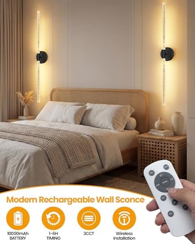 NIORSUN Crystal-Inspired Bubble Battery Operated Wall Sconce Set of 2, 10000mAh - Image 2