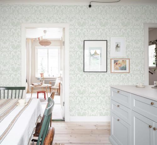 Peel and Stick Wallpaper for Bedroom Sage Green Damask Self-Adhesive - Image 5