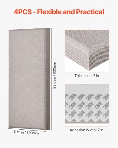 VEVOR 4 PCS Acoustic Panels, 2 inch Thick 23.6 x 11.8 inch Fiberglass Sound - Image 6
