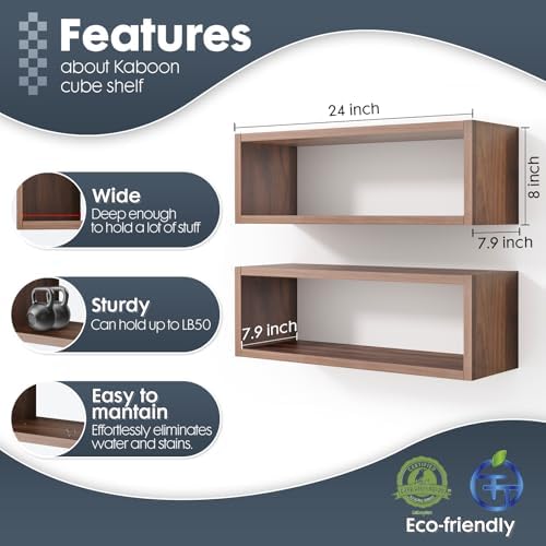 Kaboon 24in Floating Cube Shelves Set of 2, Display Shelves Wall Mount - Image 3