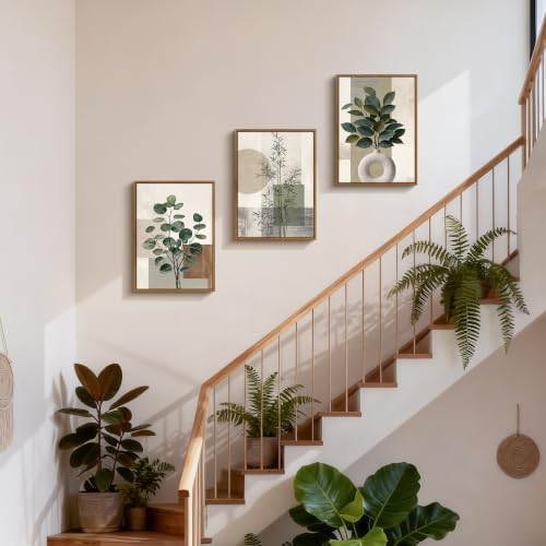 3 Pcs Framed Sage Green Boho Botanical Neutral Abstract Canvas Wall Art - Image 4