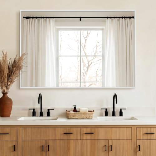 Delma Bathroom Vanity Mirror, 48x30 Silver Metal Framed Mirror - Image 7