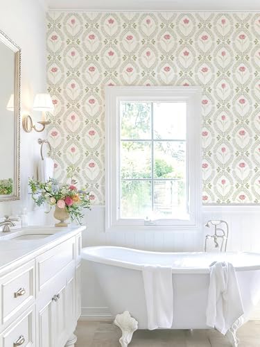 Orainege Peel and Stick Wallpaper Green Pink Floral Wallpaper - Image 4