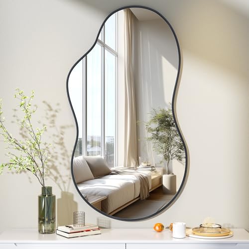 Hasipu 45"x25" Irregular Wall Mirror Black Asymmetrical Mirror by Whatssuitableisthebest