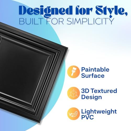 Art3d PVC Drop Ceiling Tiles 24x24 in, 48 Sq.Ft, Matte Black - Image 3