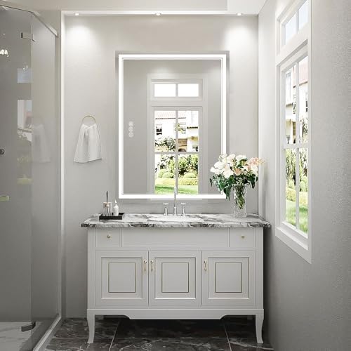 40''x30'' Lighted Mirrors for Bathroom Wall Backlit + Front Lit, Rectangular - Image 2