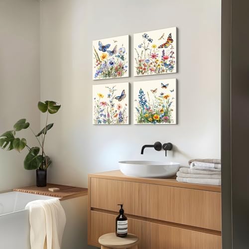 Butterfly Wall Art Farmhouse Wildflower Pictures Wall Decor Bathroom Decor - Image 5