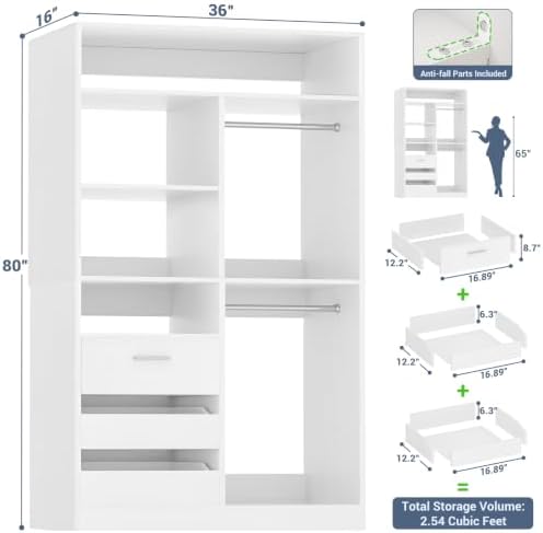 iSunirm 3FT Closet System with 6 Shelves, Wood Walk-in Closet with Closed & 2 - Image 2