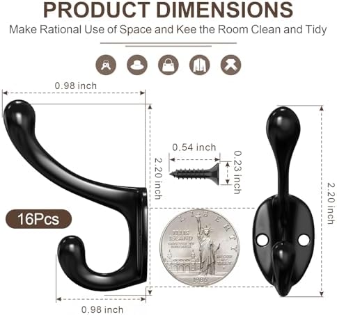 16 Pcs Black Coat Hooks, Wall Hooks - Image 2