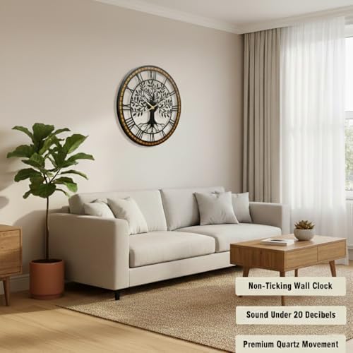 Large Wall Clock for Living Room Decor 24 Inch Tree of Life Metal Wall Art - Image 6