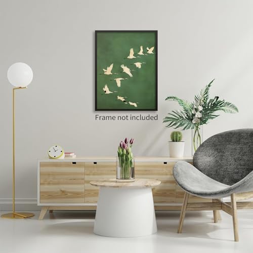 Emerald Green Gold Cranes Wall Art Japanese Bird Poster Vintage Minimalist - Image 6