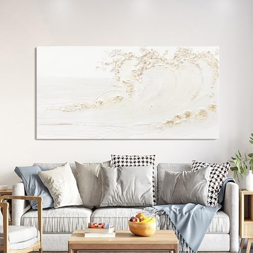 White Wall Art Decor Canvas Art Wall Decor Large Modern Wall Art Silent Waves - Image 2