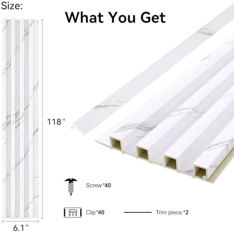 Slat Wall Panel 8-Pack, 118’’x6.1’’, Marble White - Image 2