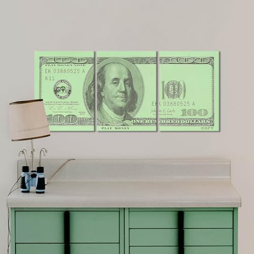 3pcs Money Canvas Wall Art Green 100 Dollar Bill Painting Inspirational Wall - Image 3