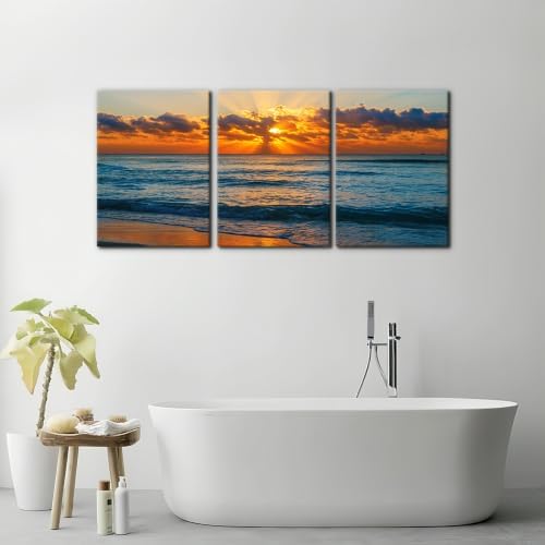 Pacimo 3 Pieces Sunset Tropical Beach Modern Canvas Wall Art Gallery Wrapped - Image 3